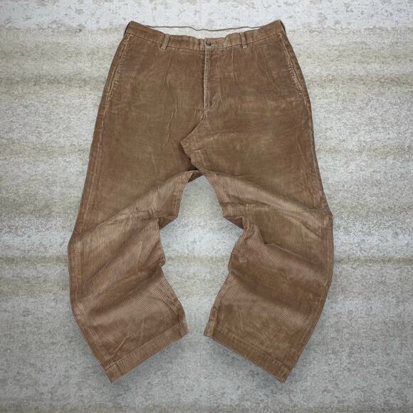 Vintage Brooks Brothers Corduroy Pants Tan Cotton Baggy Wide Leg Flat Front 90s - Picture 2 of 4